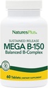 Natures Plus Mega B150 Complex, Sustained Release - 60 Tablets vegetarianos - Complejo de máxima potencia B Suplemento de vitaminas - Sin gluten - 60 servicios