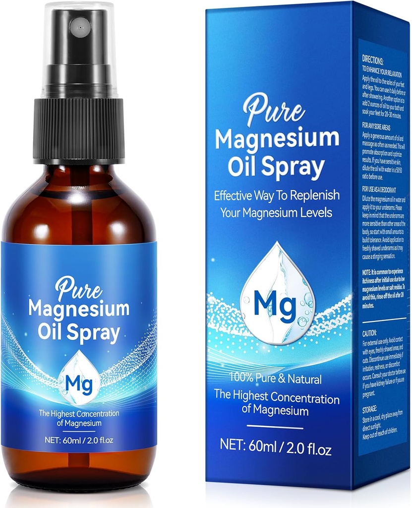 Óleo de Magnesio Genérico Spray, Óleo de Magnesio Puro para Pies, Esquí nórdica y promover el sueño, Aceite de Magnesio Tópico 2 Fl.Oz
