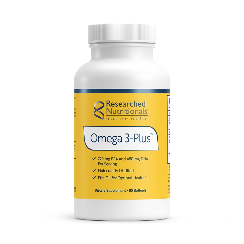 Nutricionales investigados Omega-3 Plus Fish Oil - EPA DHA Omega 3 Suplemento de Apoyo Cardiovascular &amp; Brain Health - Molecularmente Destilado para la Pureza &amp; Safety (60 Softgels)