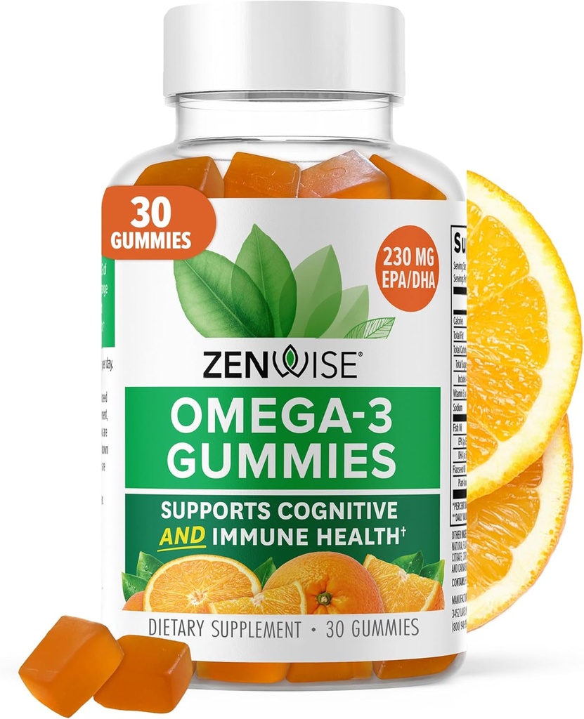 Zenwise Health Omega 3 Gummy Suplemento - Burpless Omega 3 Suplemento con DHA & EPA Fatty Acids for Immune Health - Aceite de pescado de origen sostenible, aceite de linaza & vitamina E - 30 Gummies