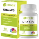 OMOGS Algae DHA - 600 mg Omega-3 DHA Softgels, con Phosphatidylserine &amp; Walnut Oil, Supports Healthy Brain Function, Vision, Eye & Memory, Gluten Free, Non-GMO Vegan Algae Oil, 90 Softgels