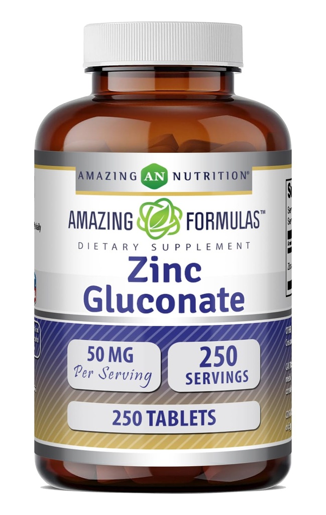 Amazing Formulas Zinc Gluconate 50 Mg Suplemento tención Tablets ← No Gluten-Free Silencio Made in USA (1 Pack  250 Count)