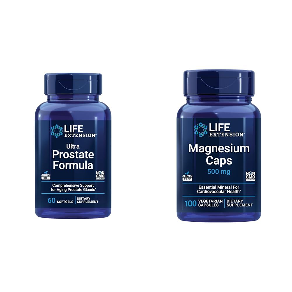 Extensión de vida Superprostata Fórmula &amp; Caps de Magnesio, 500 mg, Oxido de Magnesio, Citrato, Succinado, Salud del Corazón, Huesos Saludables, Metabolismo Soporte, 100 cápsulas vegetarianas