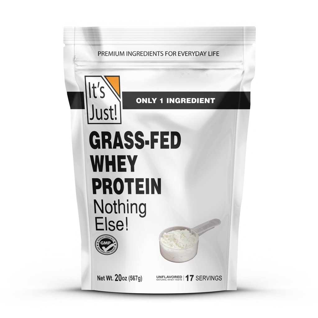 ¡Es sólo! - Concentrado de proteínas 100% Whey, Ranura de pasto de grano, hecho en Australia, hormona RBST/rBGH libre, Premium WPC-80, No hay sabores añadidos (Grass-Fed Unflavored, 1,25 libras)