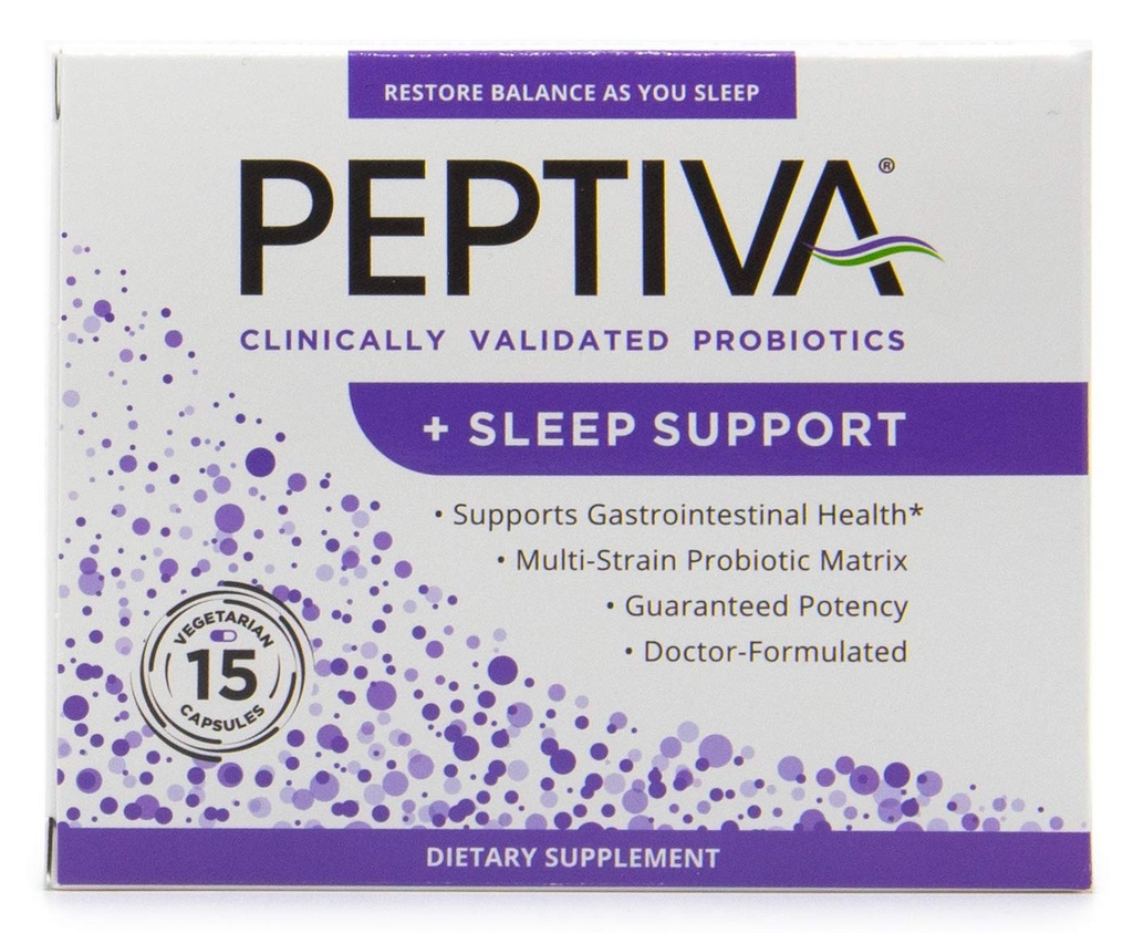 Peptiva 26 Billones CFU Probiótico y Apoyo al sueño - Probiótico multiestrénico validado clínicamente - Lactobacillus y Bifidobacterium, Melatonin - 15 Conde