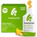 Suplemento líquido multivitamínico vegano con hierro y Omega-3, 25+ Vitaminas esenciales, Minerales " Nutrientes para la salud cerebral " , Apoyo inmunológico " Energía - 30 Gel Packs