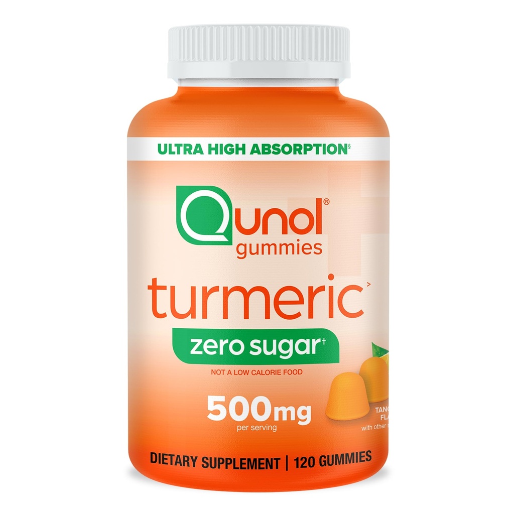 Qunol Zero Sugar Turmeric Gummies, Gummy con 500mg Turmeric Curcumin, Suplemento de Soporte Conjunto, Ultra High Absorption Tumeric Curcumin, Vegetarian, Gluten Free, 120 Conde