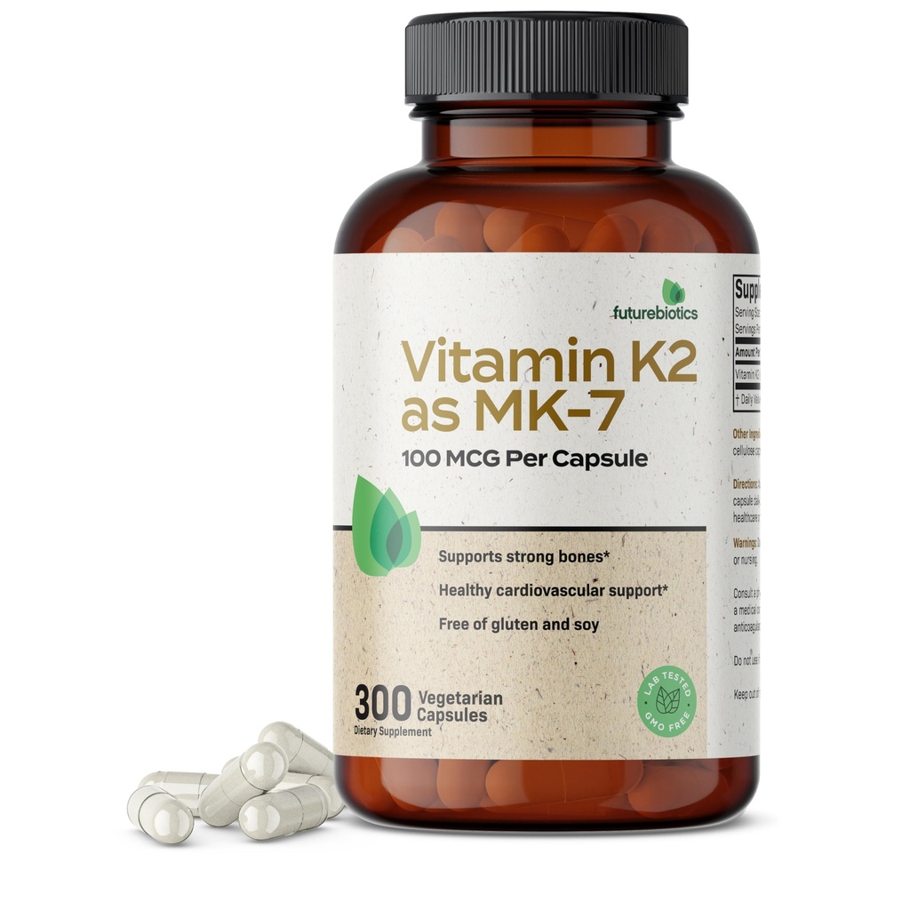 Futurobióticos La vitamina K2 como MK-7 100 mcg, soporta huesos fuertes- no GMO, 300 cápsulas vegetarianas