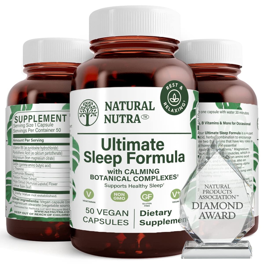 Natural Nutra Ultimate Sleep Formula, Chamomile para apoyar la relajación y reducir la ansiedad nocturna, le ayuda a bajar más rápido, 50 cápsulas