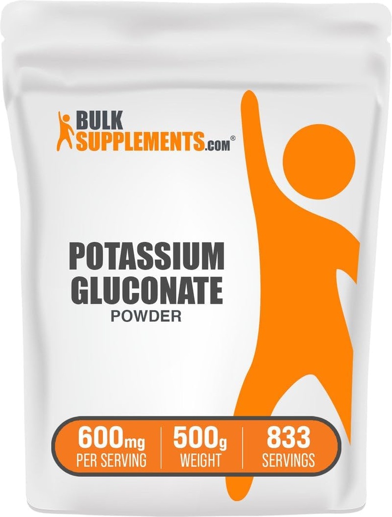 [BRSWIF36BMGQIYL4] BulkSupplements.com Potasio Gluconate Powder - para soporte de hidratación, Suplemento mineral, Potasio 99mg - Gluten Free, 600mg por ser, 500g (1.1 lbs) (Pack of 1)