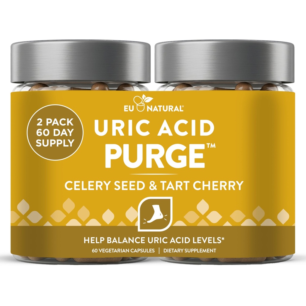 ¡Purge! Uric Acid Flush – Comer " Beber lo que quieras – Detox y Limpiar con Celery Seed Extract, Tart Cherry " Chanca Piedra para un soporte conjunto eficaz " Movilidad activa: 120 cápsulas de vegano suave