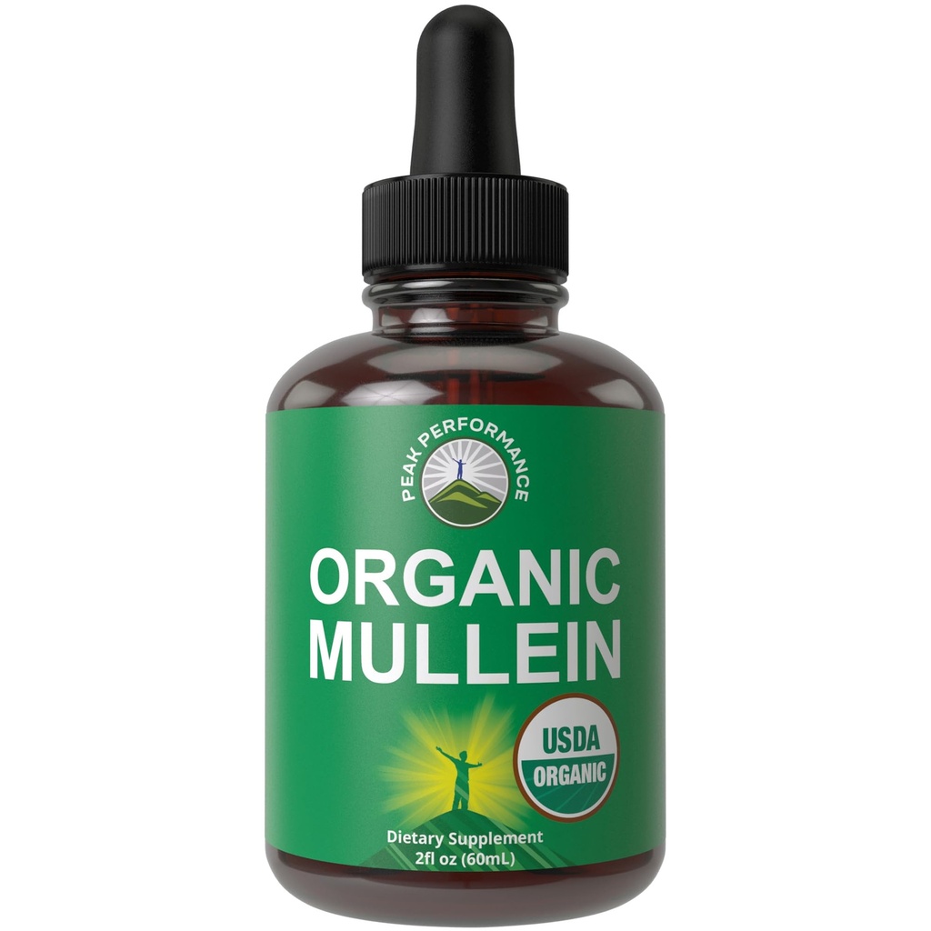 USDA Organic Mullein Leaf Drops for Lungs, Respiratory Health, Detox, Cleanse. Alta Biodisponibilidad para Mujeres, Hombres, Niños. Suplemento de Tintura líquida. Sooth Lungs, Tos, Congestion. Sugar vegano, cero