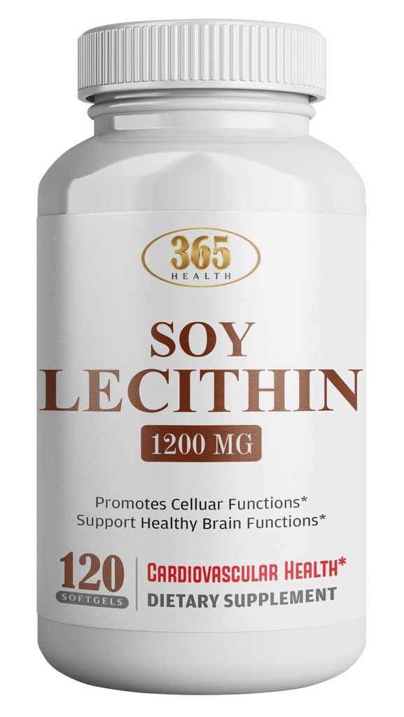 LFE HEALTH Lecithin 1200mg, alta potencia, 120 Softgels, combinación natural de ácidos grasos esenciales para apoyar la función cerebral y nerviosa- grado de alimentación de lecitina, 1200 mg por ser, suplemento dietético
