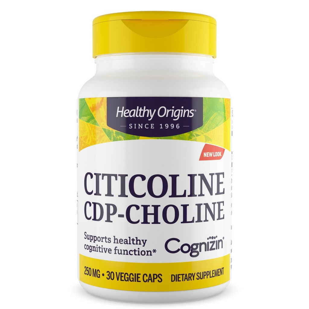 Orígenes saludables Cognizin (Citicoline), 250 mg - Suplemento cerebral para la memoria con citicolina CDP Choline - Suplemento libre de gluten y vegano - 30 cápsulas vegetales