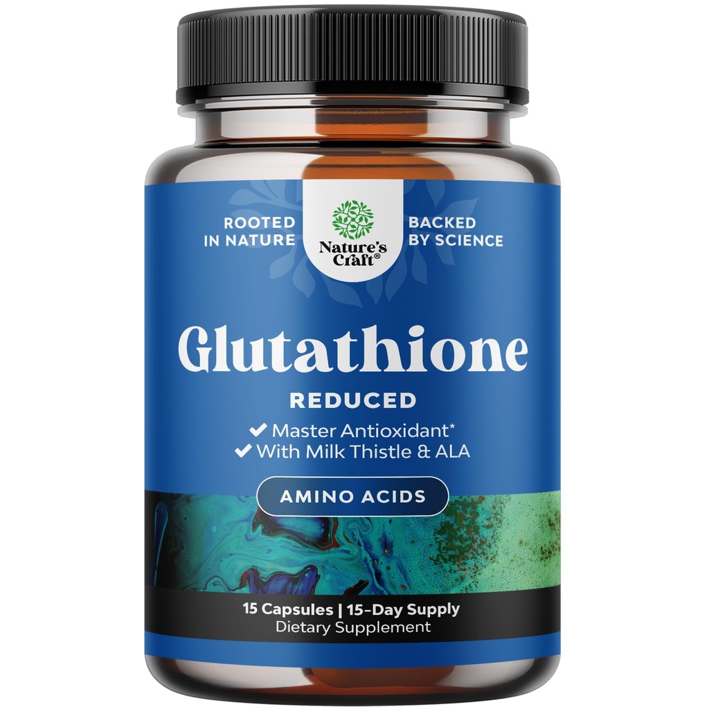 Suplemento de Glutathione reducido con cartola de leche - 500 mg por servicio Pure L Glutathione con ácido lipoico alfa Silymarin para radiación de piel, soporte para hígado &amp; soporte de inmunológico - 15 cuenta