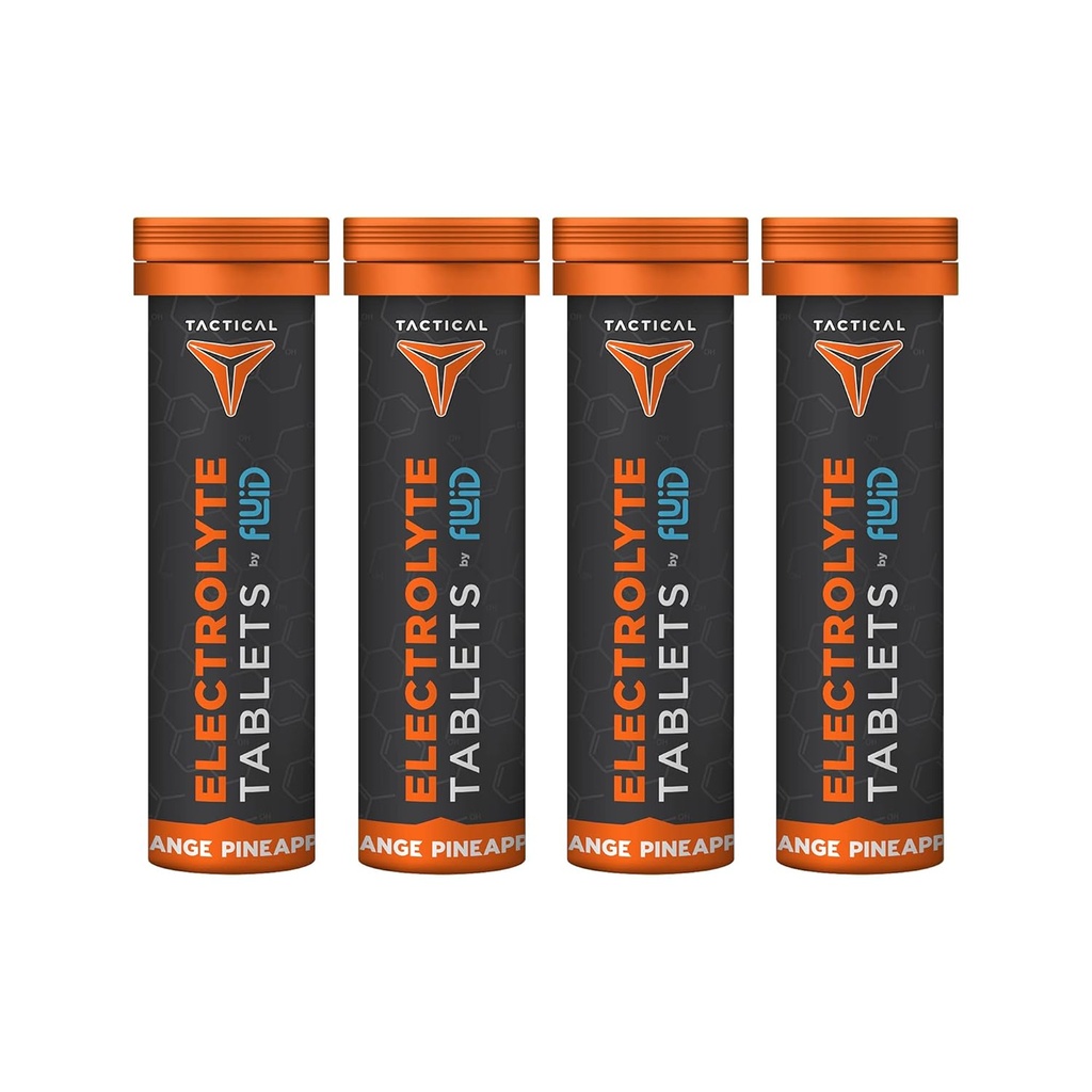 [BRSWYGILCEIR4EYZ] Fluid Tactical- Effervescent Hydration Tablets, Electrolyte Replacement " Dehydration Prevention, 4 Pack, 40 Servings (Orange Pineapple)
