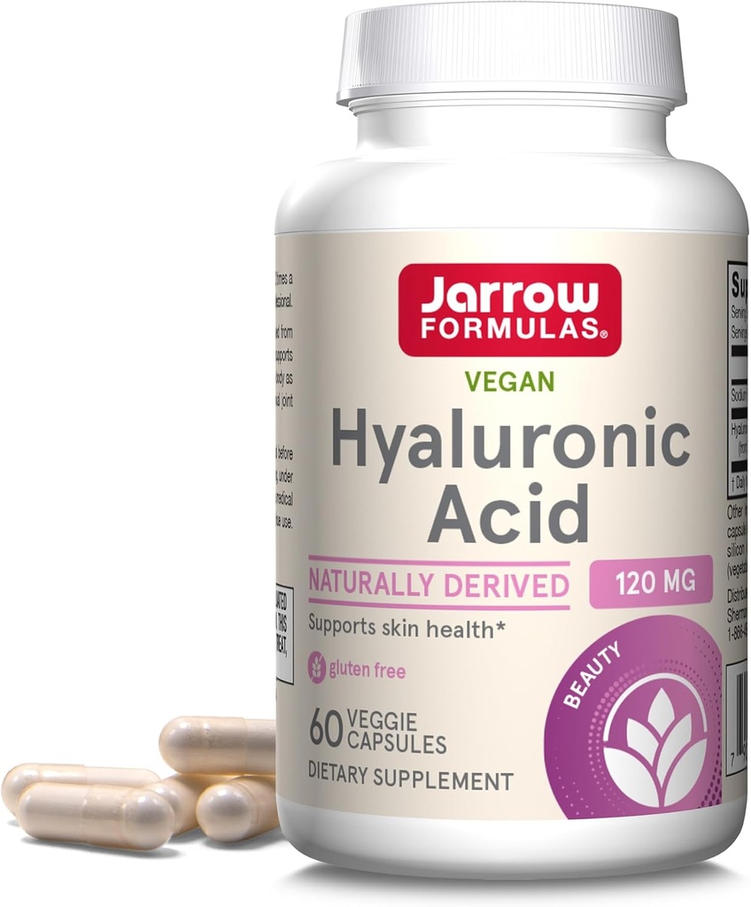 Fórmulas Jarrow Ácido hialurónico 120 mg, Suplemento dietético, Apoyo a la salud de la piel, 60 cápsulas vegetales, hasta 30 días de suministro