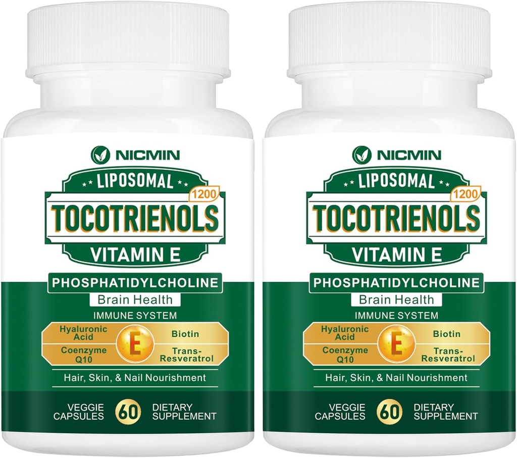 [BRSRAH3YAEBQMDIZ] 1200MG Vitamina E Tocotrienols Liposomal Tocotrienols Suplemento con Phosphatidylcholine, 95% Delta-tocotrienols y 5% Gamma-tocotrienols, Alta Absorción para el Corazón, Función cerebral 120 cápsulas