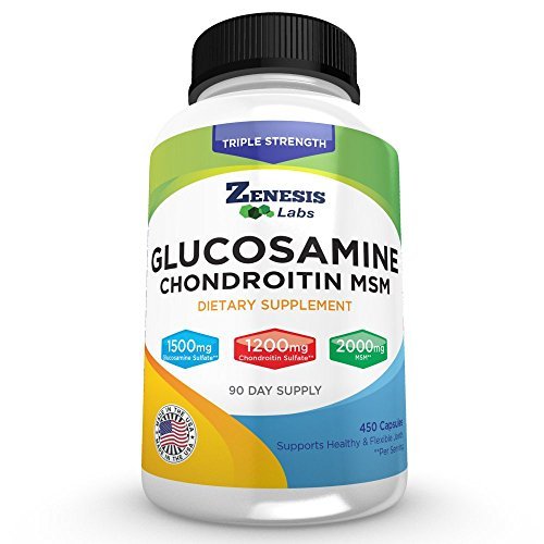 Glucosamine Sulfate + Chondroitin + MSM Combination Joint & Cartilage Supplement 450 Capsules (Bulk 90 Day Supply) 1500mg, 1200mg, 2000mg per Serving
