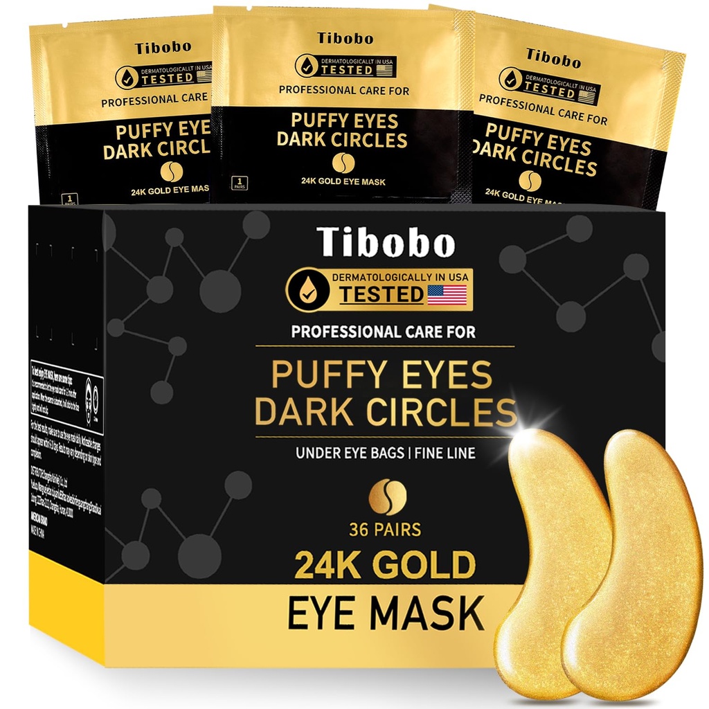 [BRSROCQZCN4AICLK] Bajo pares (36 pares) - Máscaras Ojo Oro 24K Enriquecidas con Collagen Abundante para Círculos Oscuros, Ojos Puffy, Arrugas - Regalos para Mujer Cuidado de la Esquí - Vegan & USA Tested