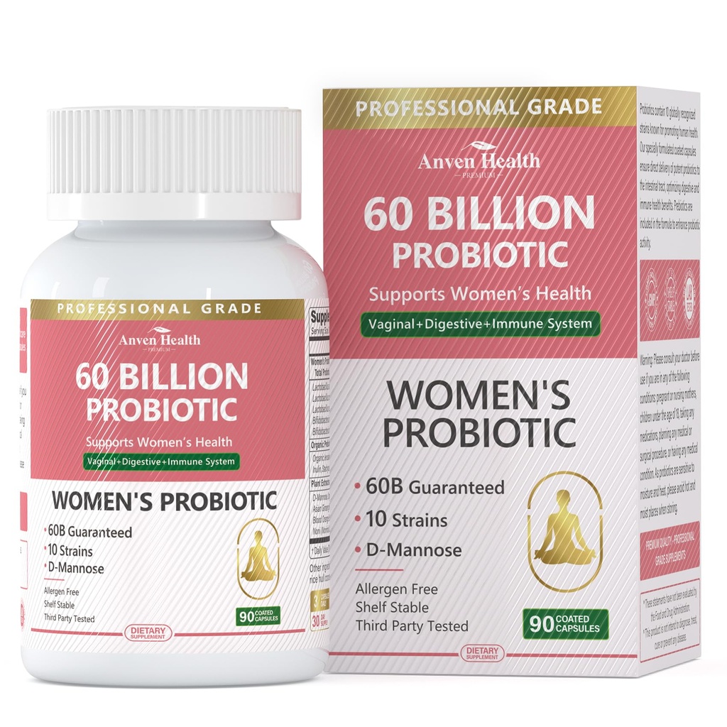 Probióticos y Prebióticos Orgánicos para Mujer PH Balance " Digestión- 60 Billones Probióticos Vaginales CFU con Arándano D-Mannose, Vegano " No-GMO para Urinary Tract " Immune tención 90 Caps
