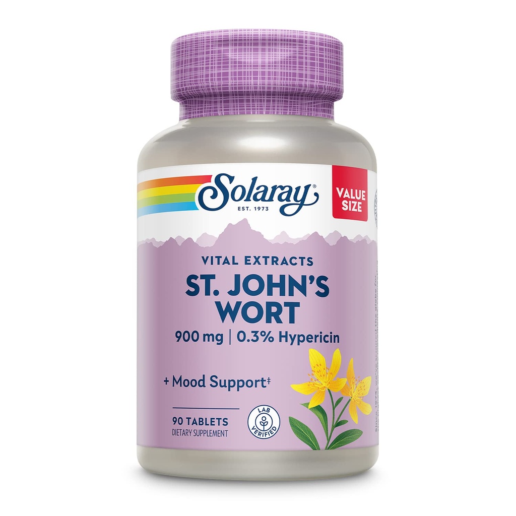 SOLARAY St. Johns Wort Aerial Extract One Daily 900mg tención Estándarizado w / 0,3% Hypericin for Mood Stability ← Non-GMO peru 90 Servings ← 90 Tablets