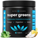 NutraChamps Super Greens Powder Premium Superfood ← 20+ Organic Green Veggie Whole Foods ¦ Wheat Grass, Spirulina, Chlorella ANTE Antioxidante, Enzyme Digestivo &amp; Blends Probióticos (9.1 OZ, Tropical)