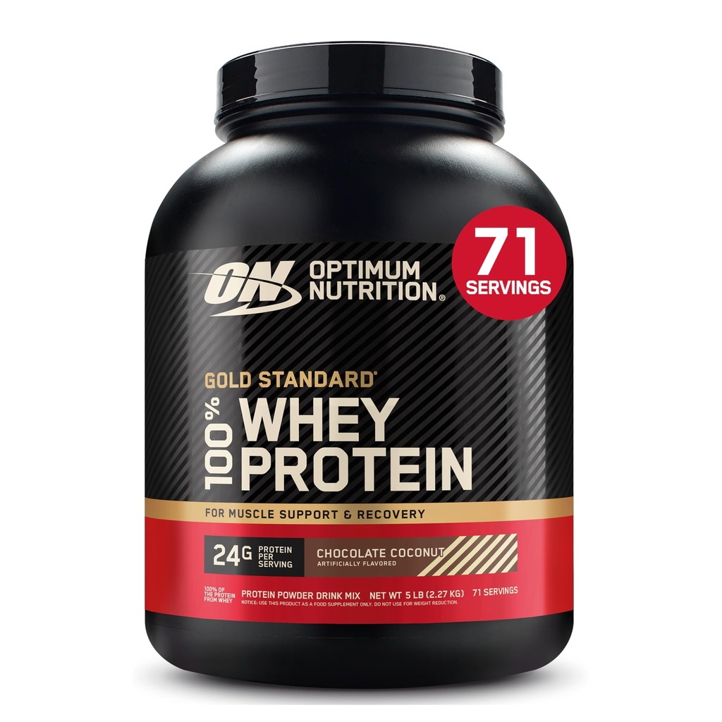 Optimum Nutrition Gold Standard 100% Whey Protein Powder, Chocolate Coconut, 5 libras (Packaging May Vary)