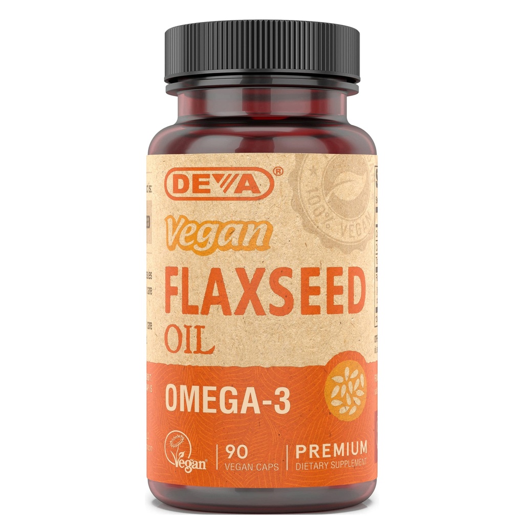 Deva Vegan Omega-3 Flaxseed Oil Supplement - 1000 MG Por Serving - Cold-Presed & Unrefined - Fish Oil Alternative - with Omega-3 ALA - 90 Capsules, 1-Pack