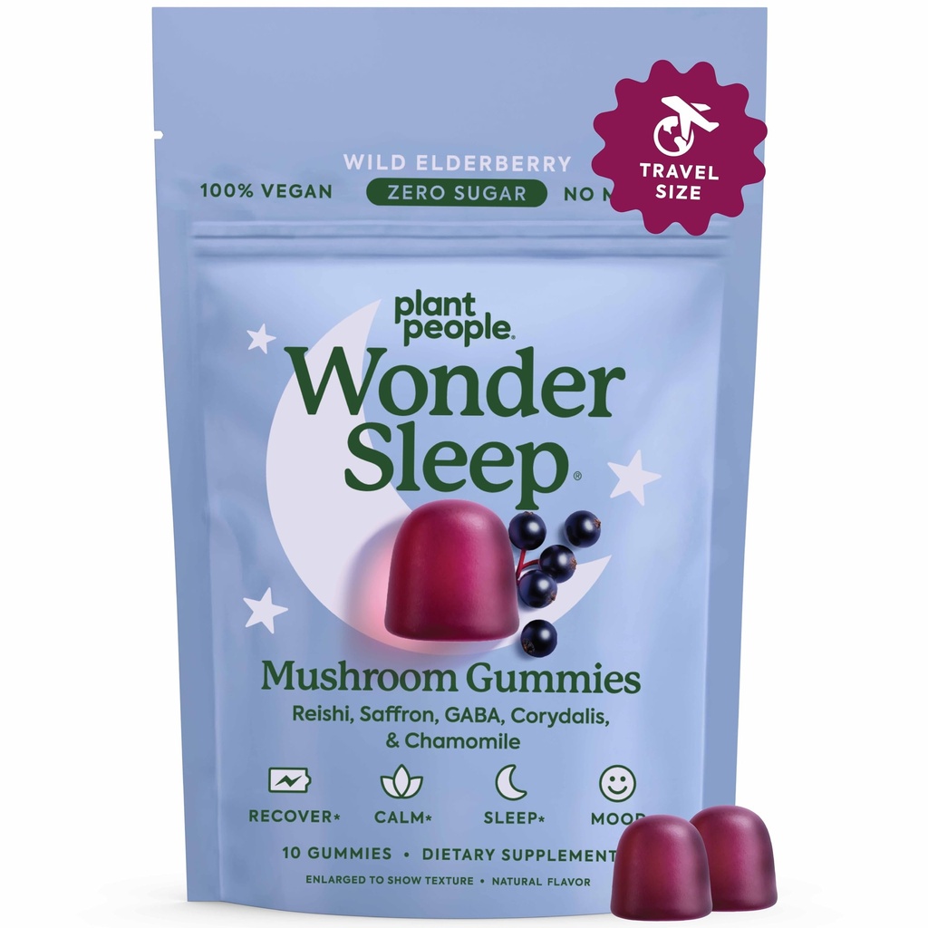 Plant People WonderSleep Mushroom Gummies Suplemento Mini con Reishi Super Mushrooms, Saffron, Wild Elderberry Flavor No Sugar Vegan-Friendly &amp; Gluten-Free Trial Size