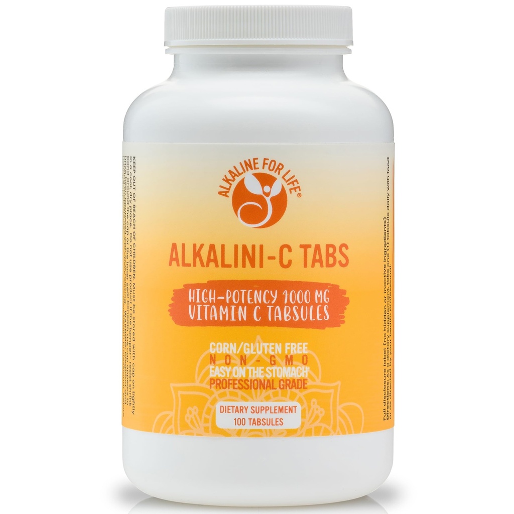 Alkaline for Life Alkalini-C Buffered Vitamin C Tablets 1000 mg, 100% L-Ascorbate Corn-Free Non-GMO Gluten-Free, Easy on Stomach, Alkalizing, Full-Disclosure Formula, Purity Tested, 100 Tabsules