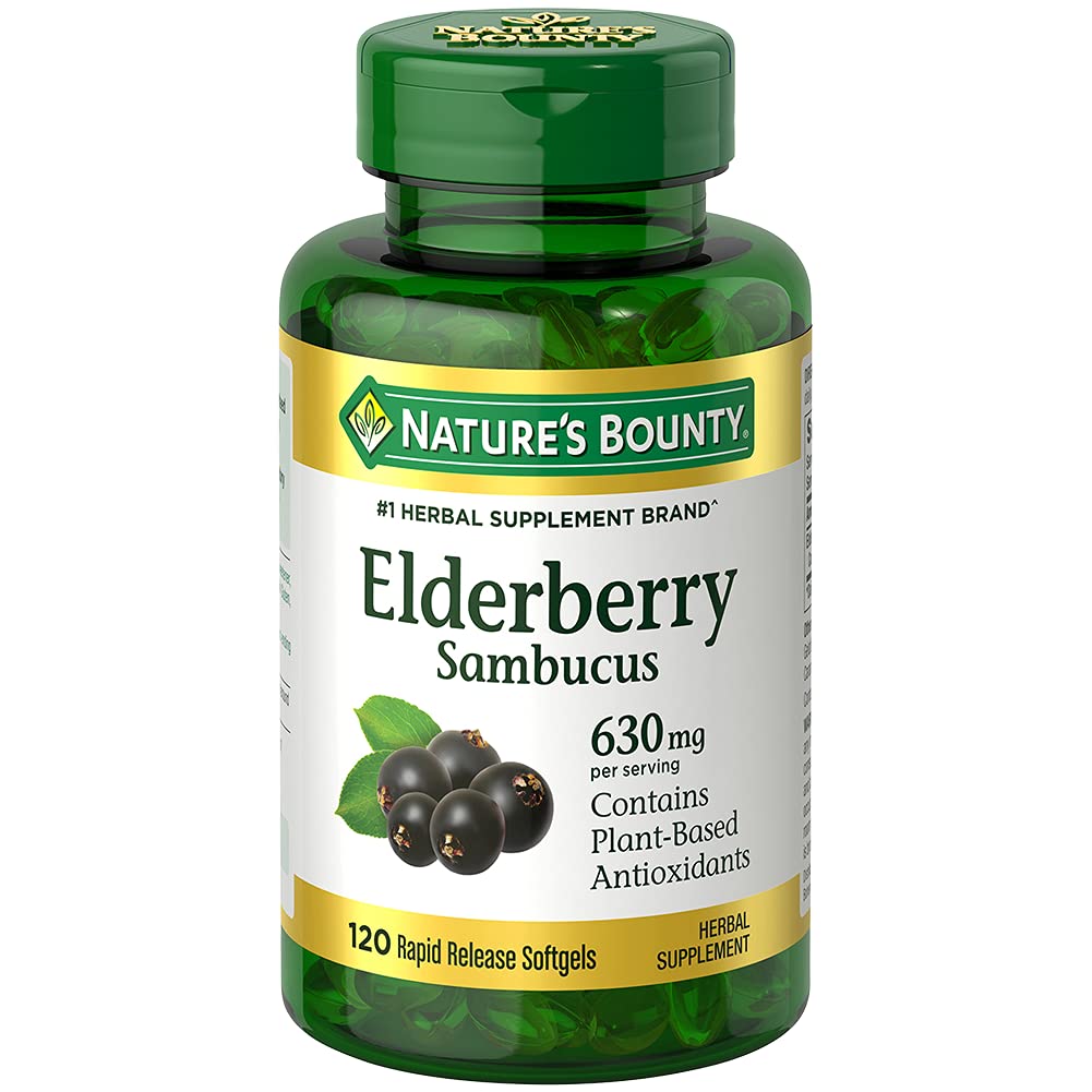 Suplemento de hierbas Bounty Sambucus de la naturaleza, Softgels de liberación rápida, 630 mg por ser, 120 Conde