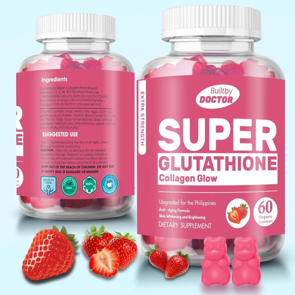 Super glutatione Collagen Glow Gummies,Glutathione Skin Care - Skin Brightening - Gummies Collagen - Anti-Aging L-Glutathione - Marine Collagen & Vitaminas