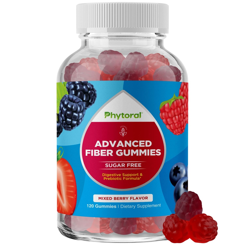 Fiber Gummies for Adults - Chicory Root Supplement with Prebiotic Support for Gut & Digestive Health - Soluble Digestion Capsules for Stomach Regulation & Immune Aid - Sugar Free & Vegan - 120 Count