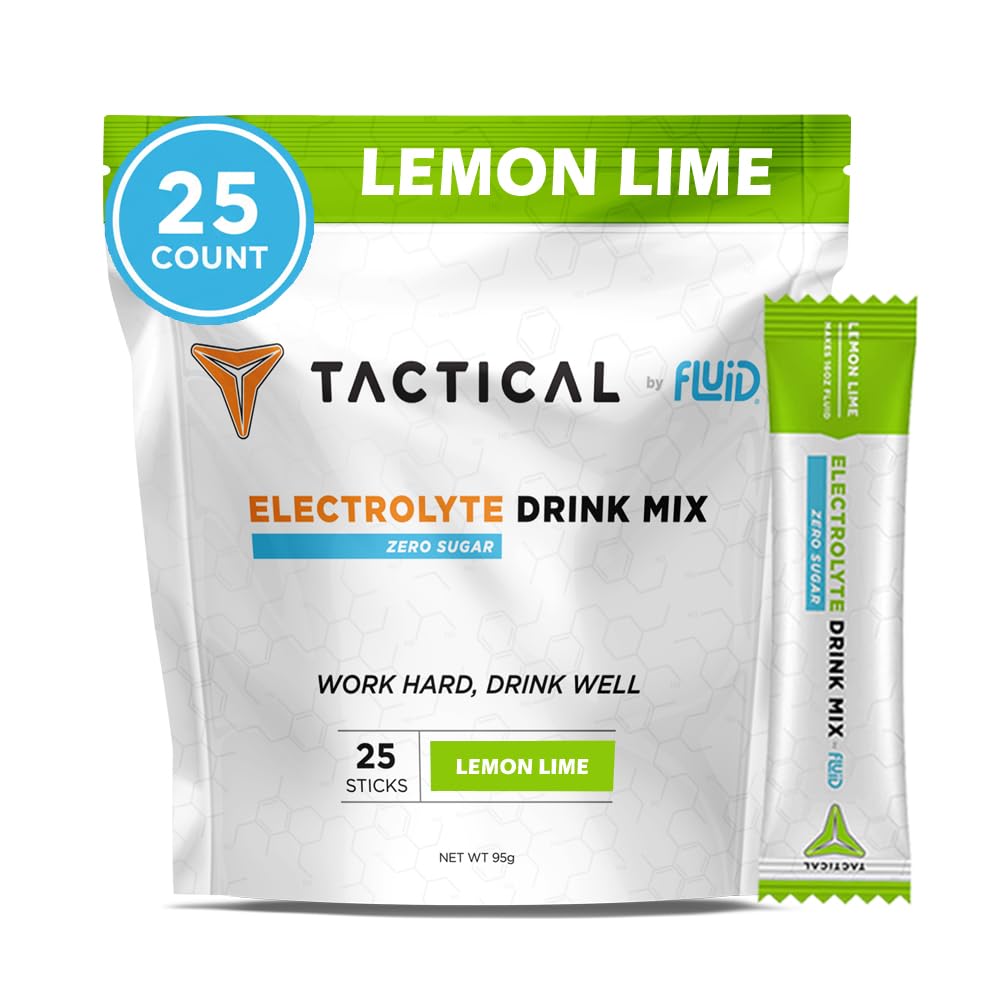Fluid Tactical - Zero Sugar, Keto Electrolyte Powder, Hydration Packets, Made in USA (Límina de limón, 25 conteo)