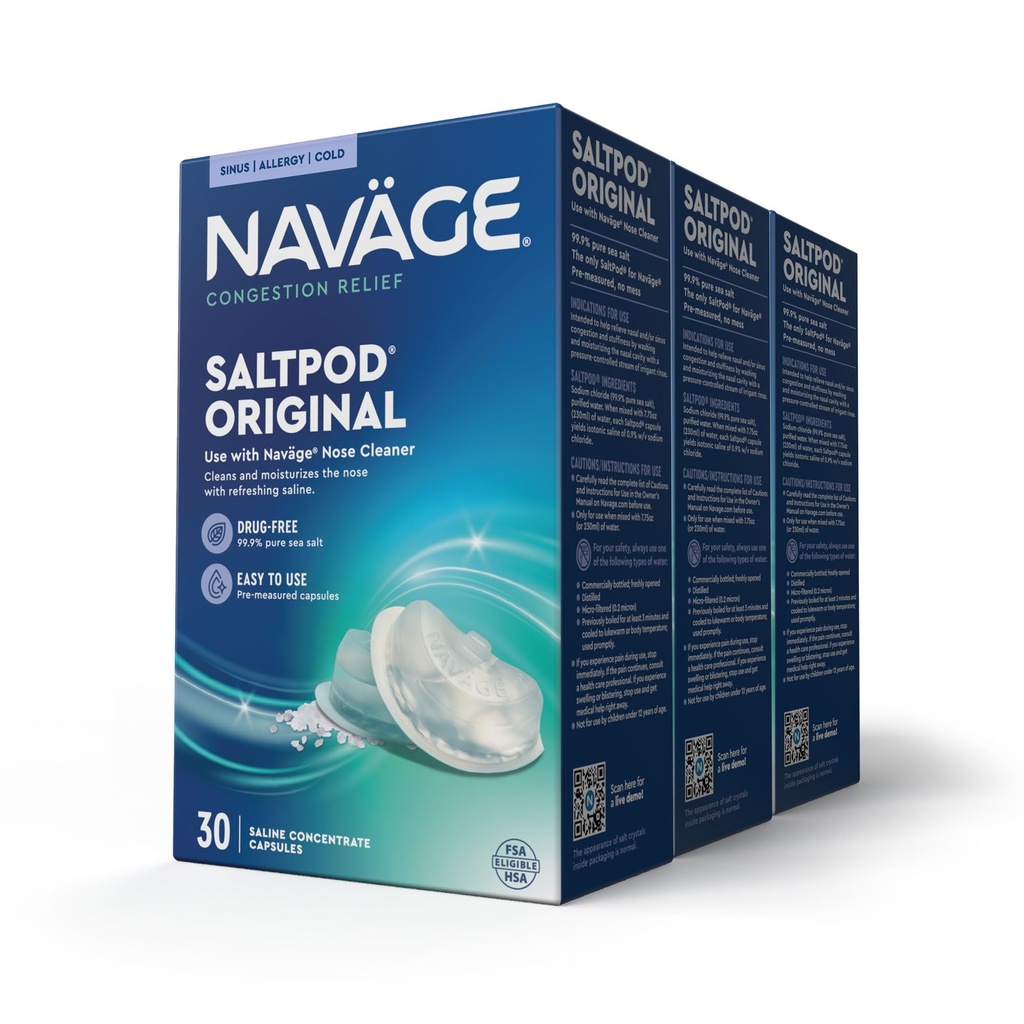Navage SaltPod Bundle 3 30-Packs (90 SaltPods) - Navage Salt Pod Refills Only - Diseñado exclusivamente para el sistema Navage Nasal Irrigation System - Sinus Rinse y Saline Pods for Fast and Soothing Relief