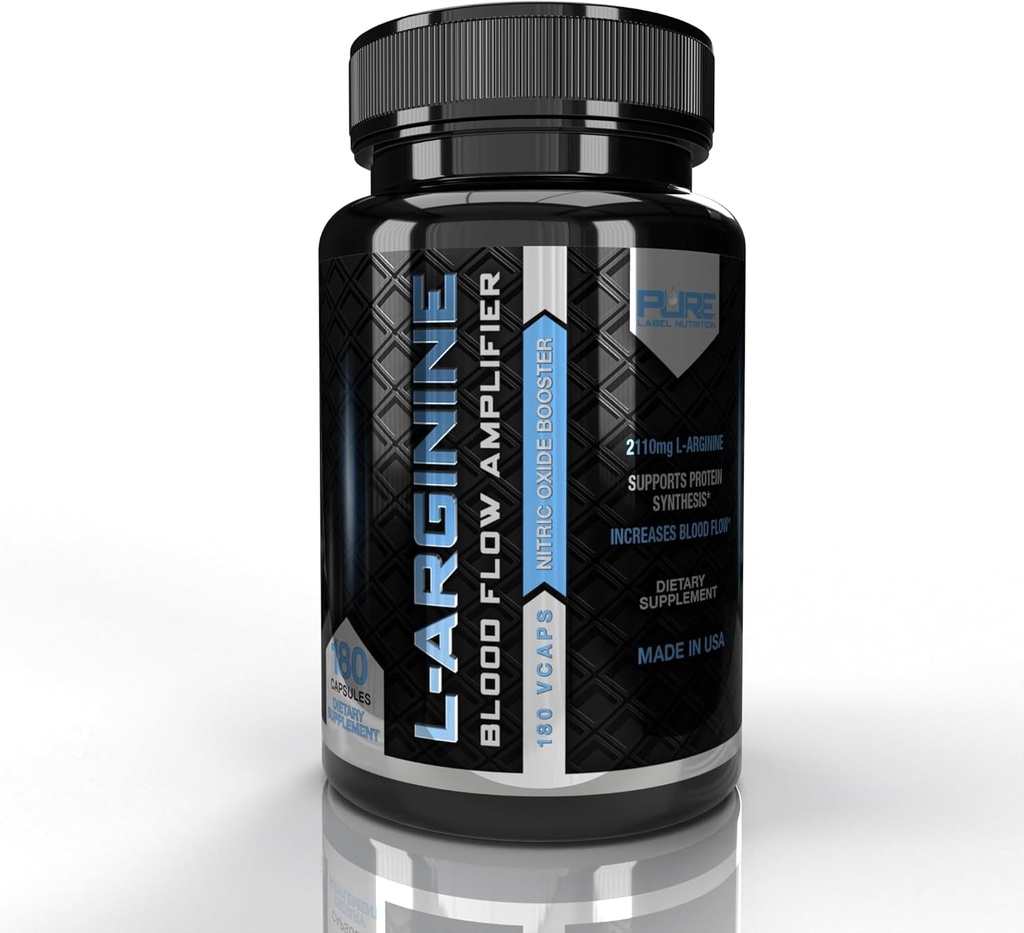 L Arginine Capsules, Nitric Oxide Booster, Amino Acid Suplemento para Hombres y Mujeres, Ayuda a Construir Muscle & Strength y Boost Energy, Blood Flow Support - 180 caps
