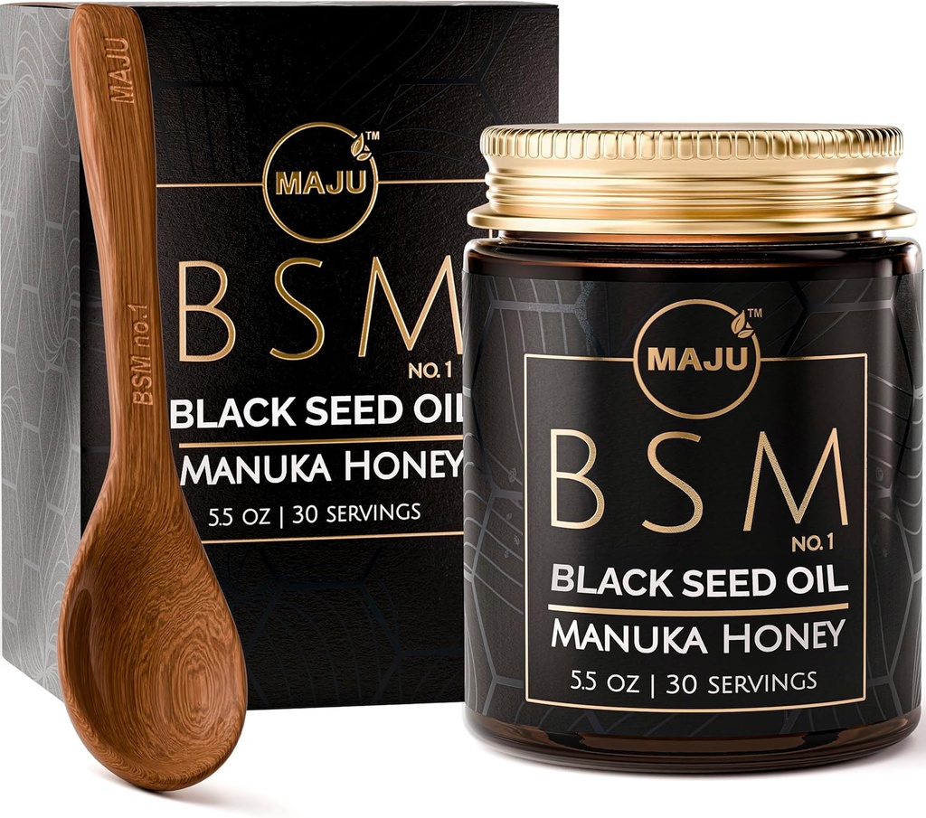 [BRSRAGA2OJYRACDD] MAJU 3-en-1 Black Seed Oil, Manuka Honey & Semillas (estilo tradicional) BSM no. 1, Sweet & Crunchy Herbal Blend, Nigella Sativa Oil and Seeds, Unpasteurized & Raw Monofloral Manuka Honey Nueva Zelanda