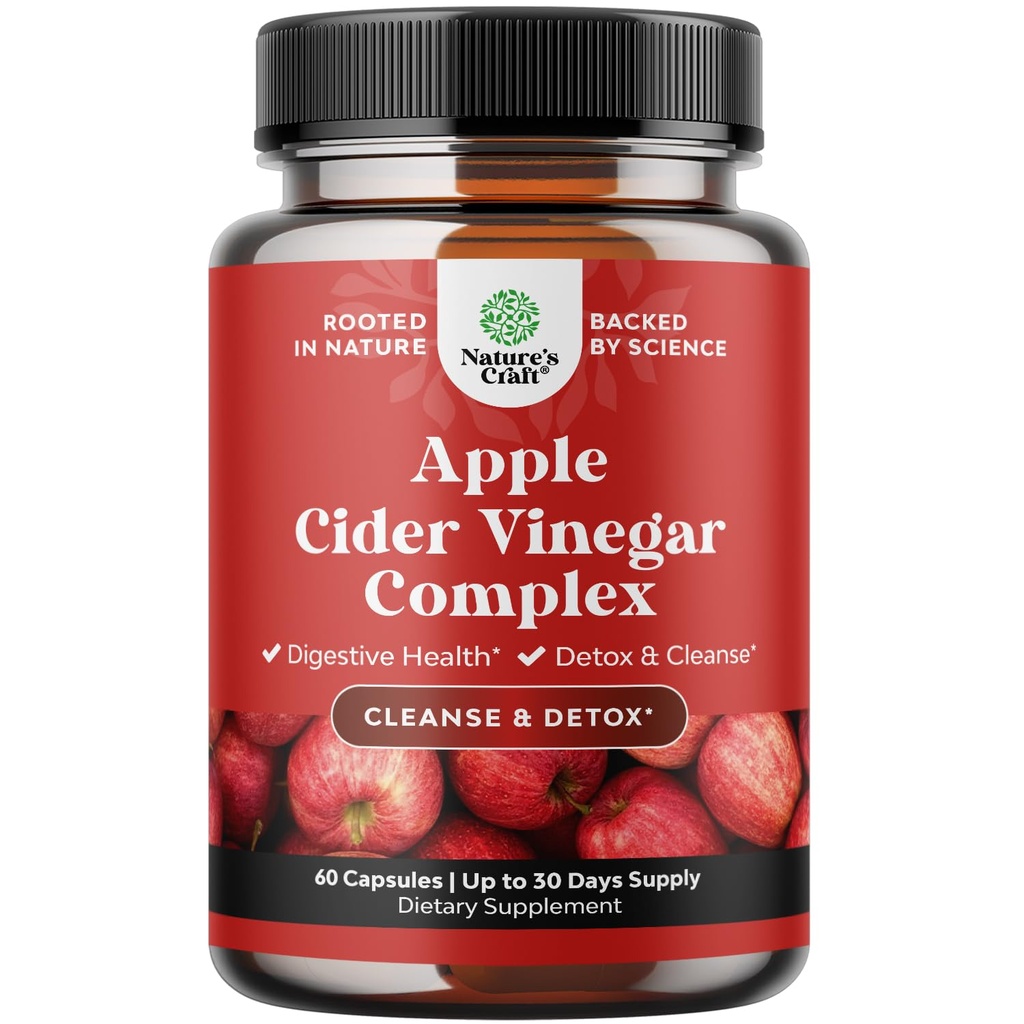 Limpieza de cápsulas de vinagre de manzana - ACV Cleanse and Detox Pills for Gut and Digestive Health with Slimming Cayenne - Extra Strength ACV Capsules for Gut Cleanse and Full Body Detox (30 Servings)