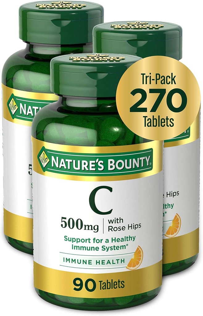 Suplemento de vitamina C de la naturaleza con HIPS rosa, ayuda a la salud inmune, 500 mg Tabletas, 500 mg, 90 Conde, Pack de 3