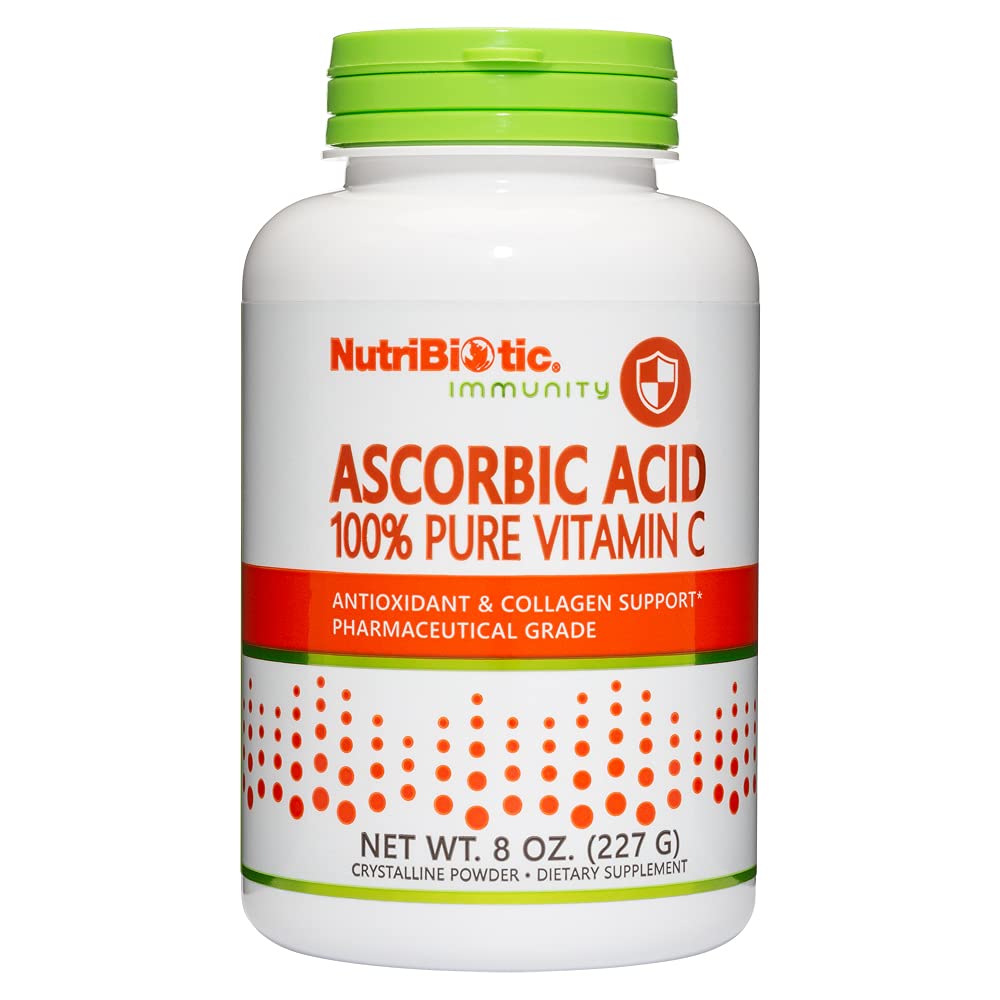 NutriBiotic Ascorbic Acid Vitamin C Powder, 8 Oz TEN Pharmaceutical Grade L-Ascorbic Acid, 2000 Mg Per Serving ← Essential Immune & Antioxidant Collagen Support Suplemento  Vegan, Gluten &amp; GMO Free