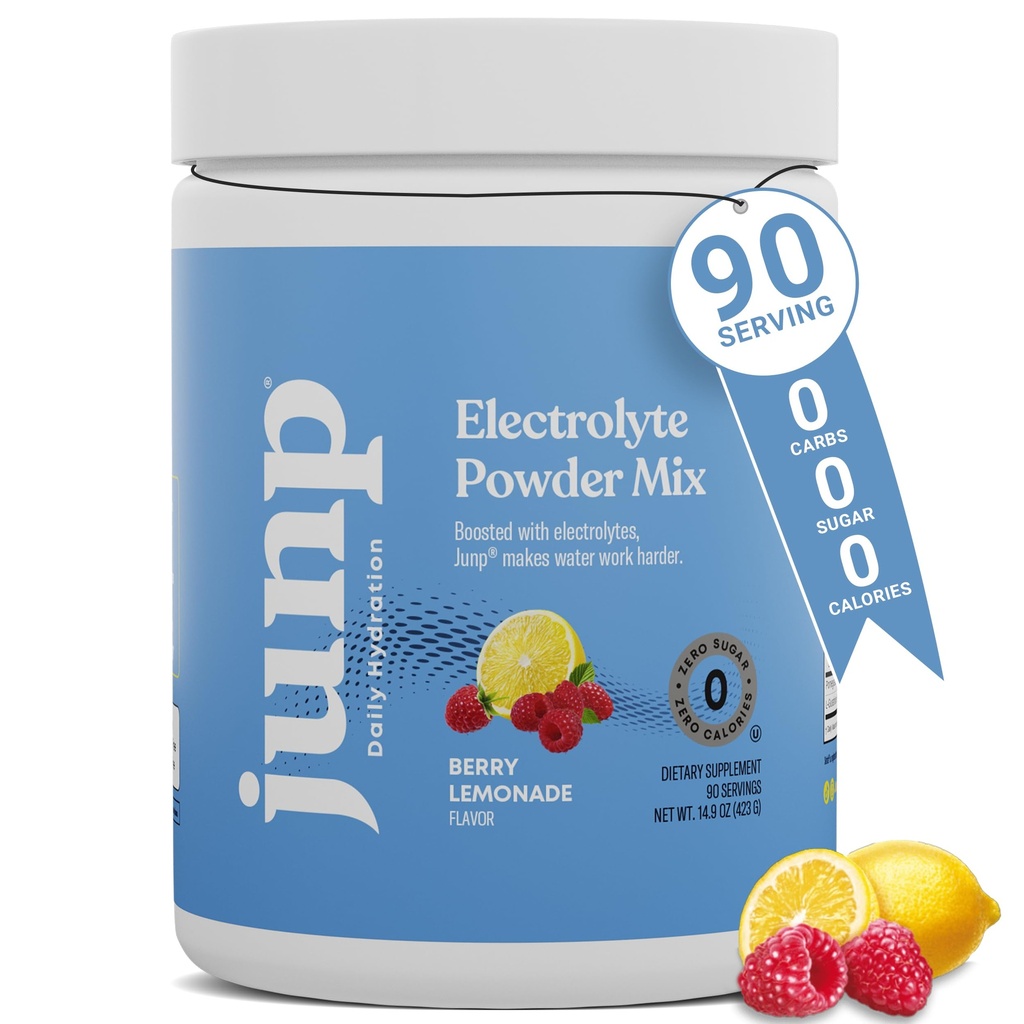 JUNP Electrolytes Powder No Sugar No Carbs – Berry Lemonade Keto Electrolyte Drink Mix - Potasio " Sal Hydration Powder Electrolytes - Zero Calorie Sugar Free Electrolyte Powder, 90 Servings