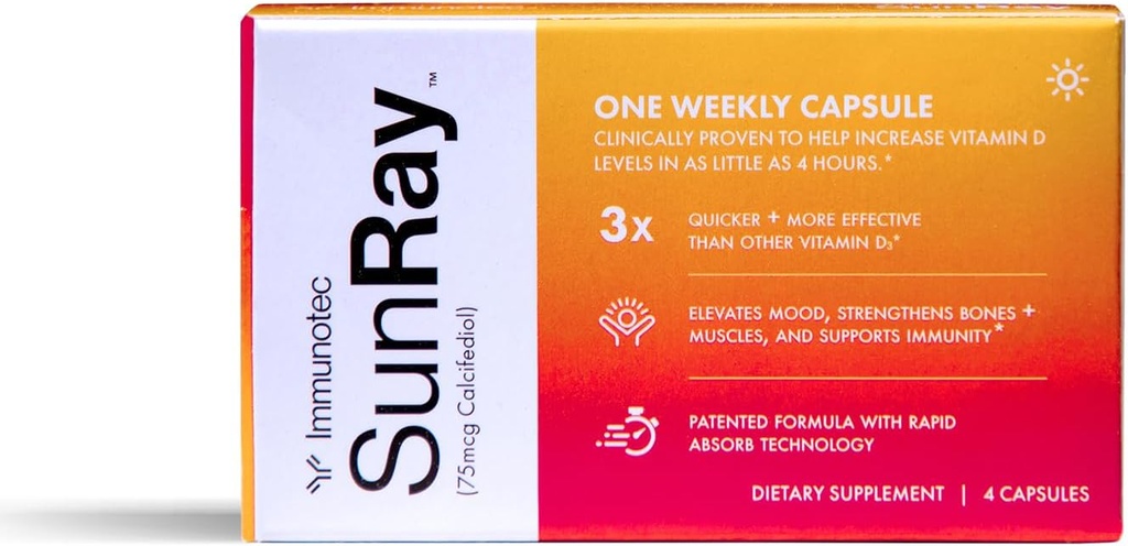 Inmunotec Sunray – Calcifediol 75 mcg – Forma avanzada de la vitamina D – Una vez semana Dose – Absorción superior - Actuación rápida