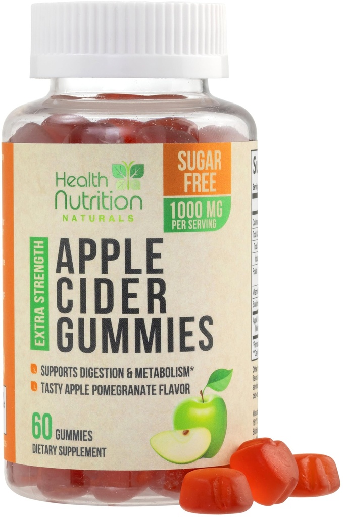 Manzana Vinagre Gummies 1000mg - Max Strength Azúcar Vitaminas Gummy Libres de ACV, Apoya Metabolismo & Energía, Keto Friendly, Vitamina B12, Gelatin-Free, Gluten-Free, Vegan &amp; Non-GMO - 60 Gummies