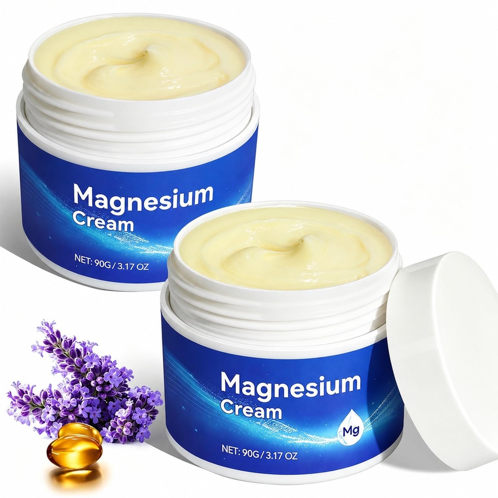Crema de Magnesio para Cuerpo - Aceite de Magnesio para Pies, Pura Loción de Magnesio Premium con Vitamina E y Aceite de Almendra para la Soredad Muscular