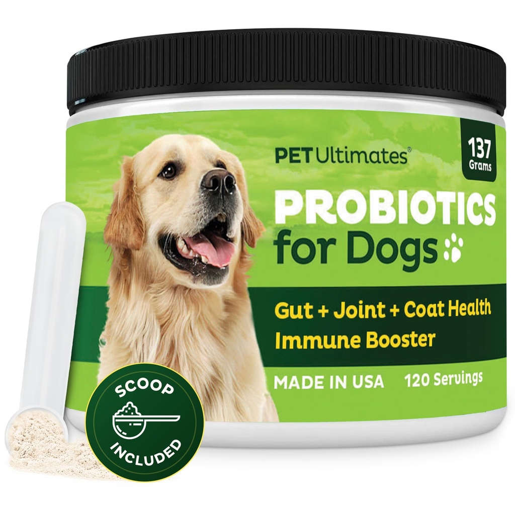 Pet Ultimates Probióticos para perros – 22-Species Dog Probiotics for Digestive Support " Antibiotics Recovery – Skin and Coat Supplement, Enhances Vitality – Dog Health Supplies (1 Pack)