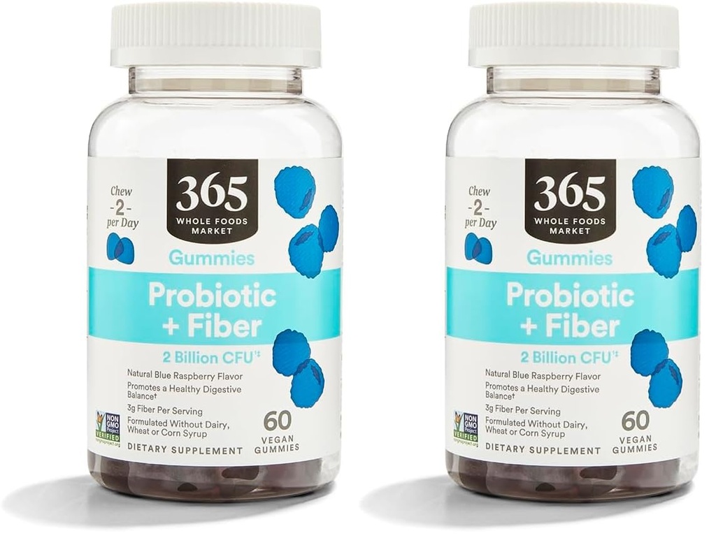 365 por Whole Foods Market, Gummies Probiotic Fiber 2 Bill Blue Raspberry, 60 Cuenta (Pack of 2)