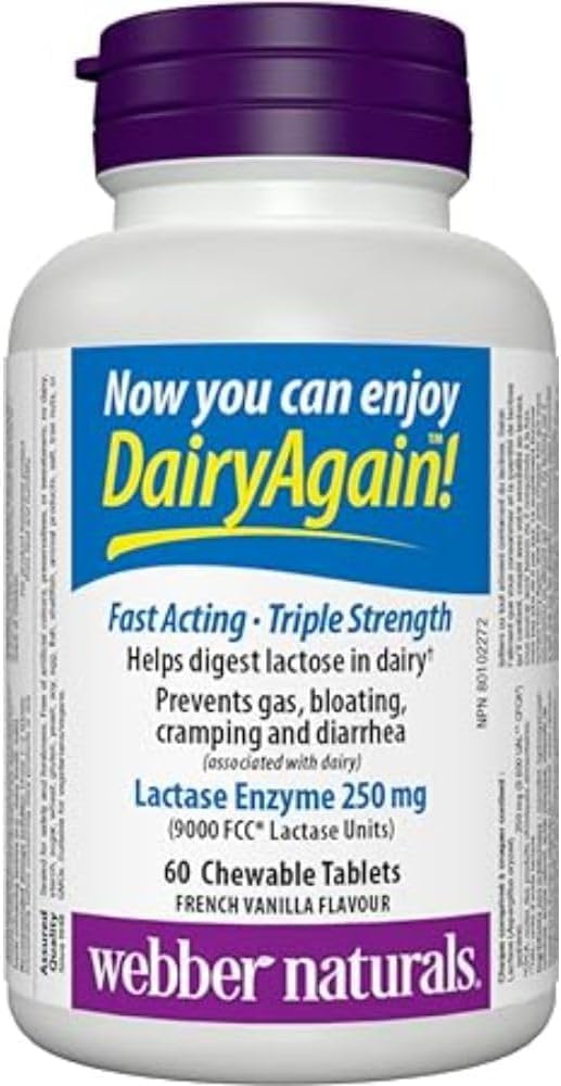 Webber Naturals Dairy Again Lactase Enzyme, 60 pestañas Chewable