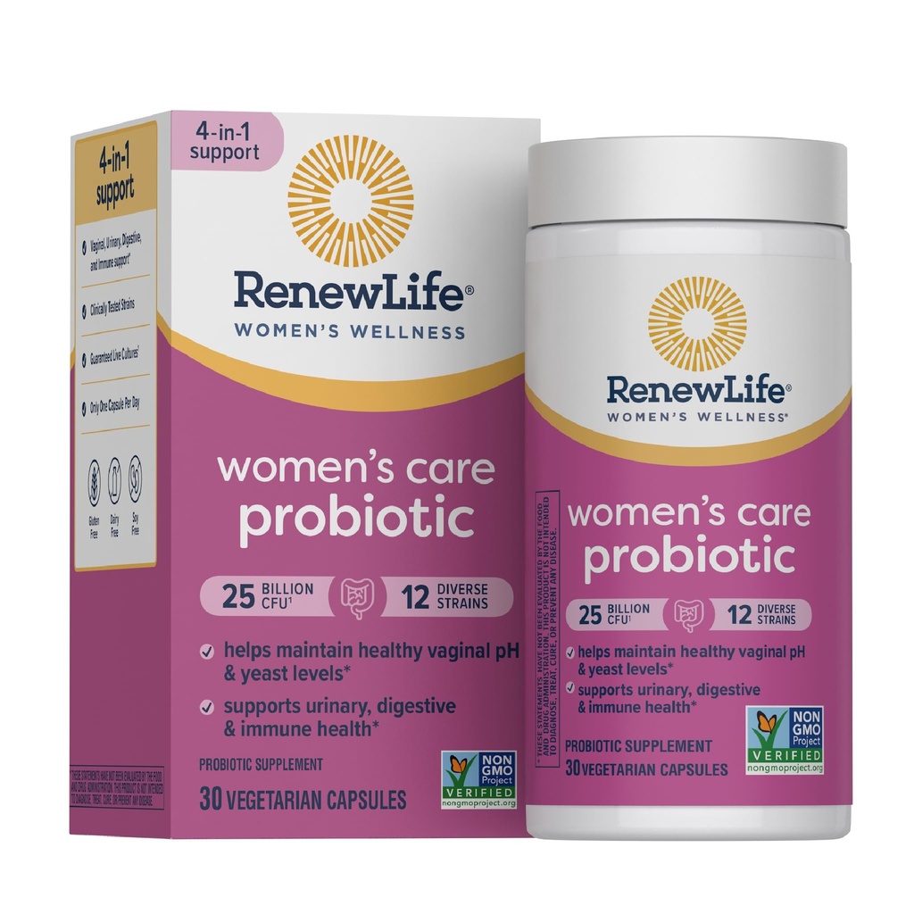 Renovar las cápsulas probióticas de las mujeres de la vida, apoya el equilibrio de pH para las mujeres, vaginal, urinaria, digestiva e inmunitaria salud, L. Rhamnosus GG, lácteo, soy y libre de gluten, 25 millones de CFU - 30 Ct