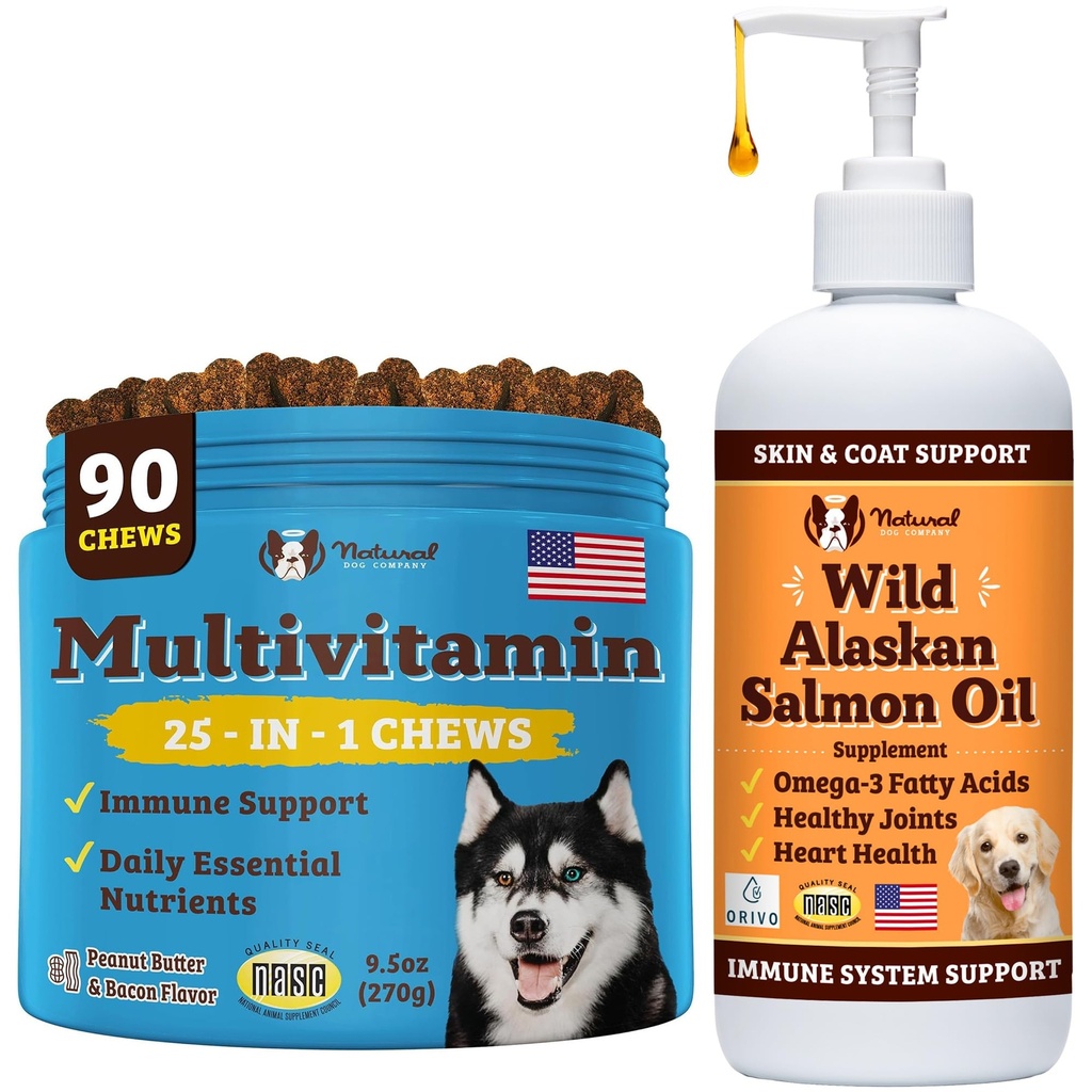 Natural Dog Company Wellness Bundle for Dogs, Salmon Oil for Dogs, multivitamin y Suplemento, Itch Relief